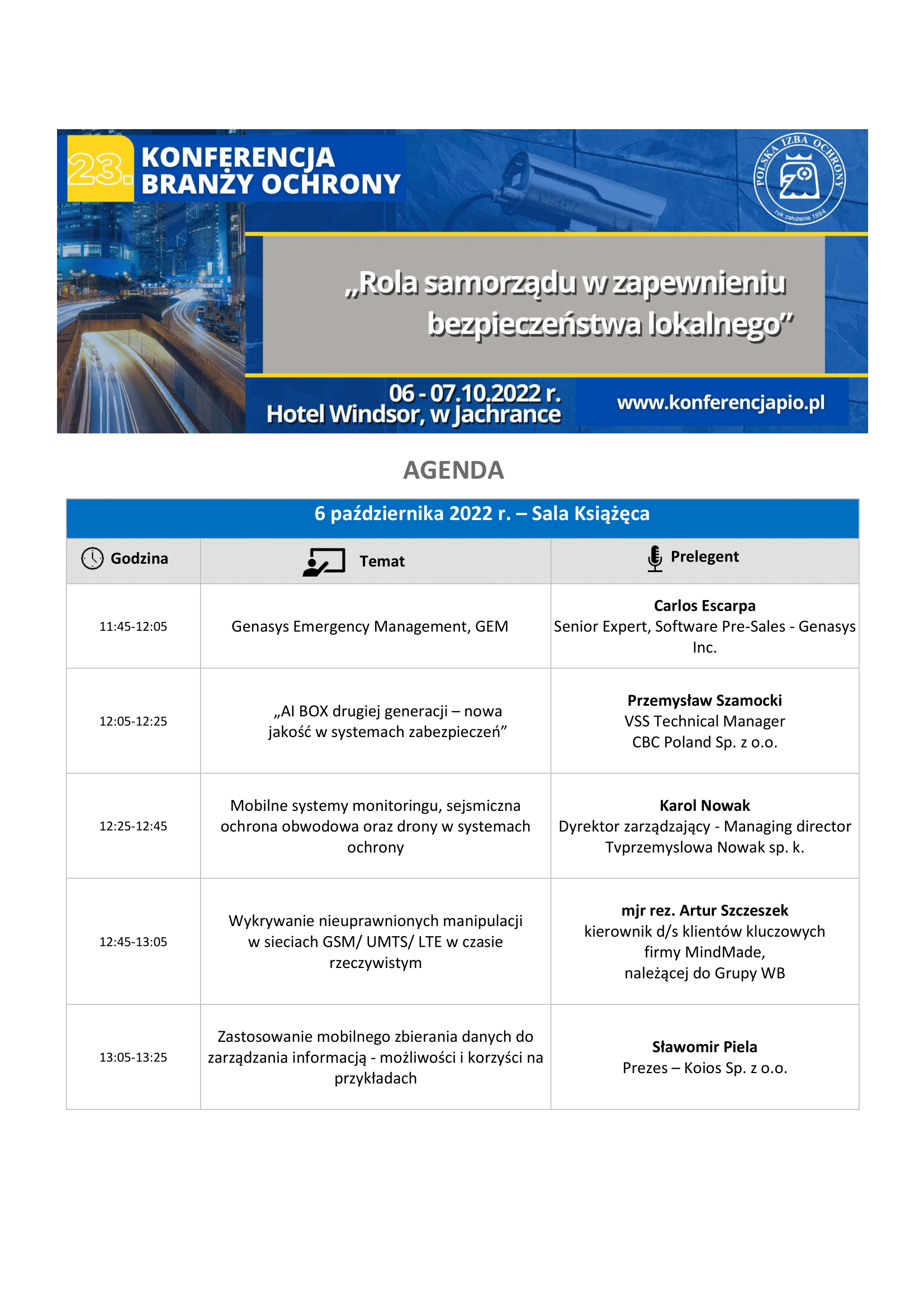 Agenda - 23. Konferencja Branży Ochrony